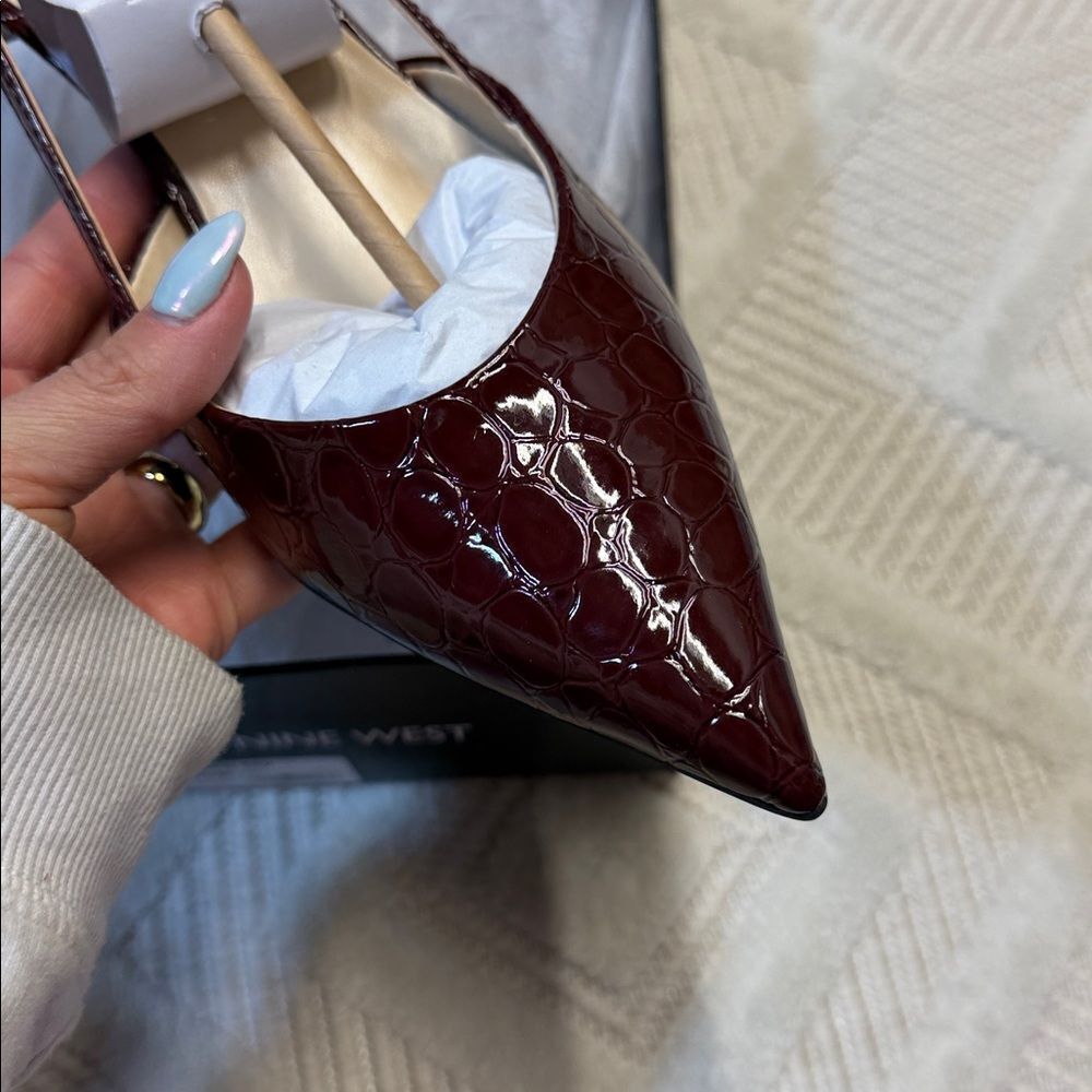 Nine West - Rhonda Kitten Heel Slingback Pumps - Dark Red - Picture 4 of 6